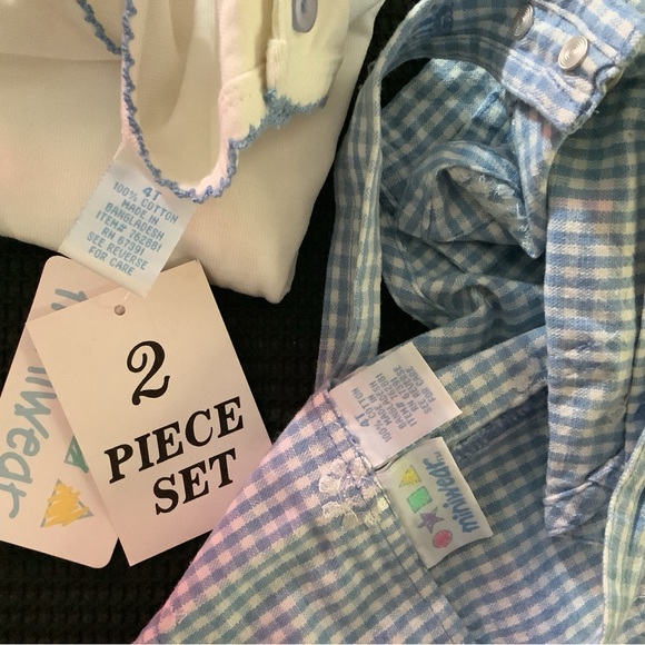 Blue gingham eyelet shortall set 4T NWT - Picture 2 of 2